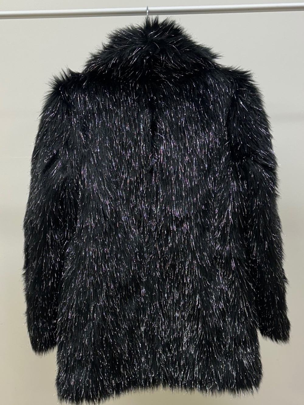 Black Shimmer Faux Fur Coat - Picture 2 of 3